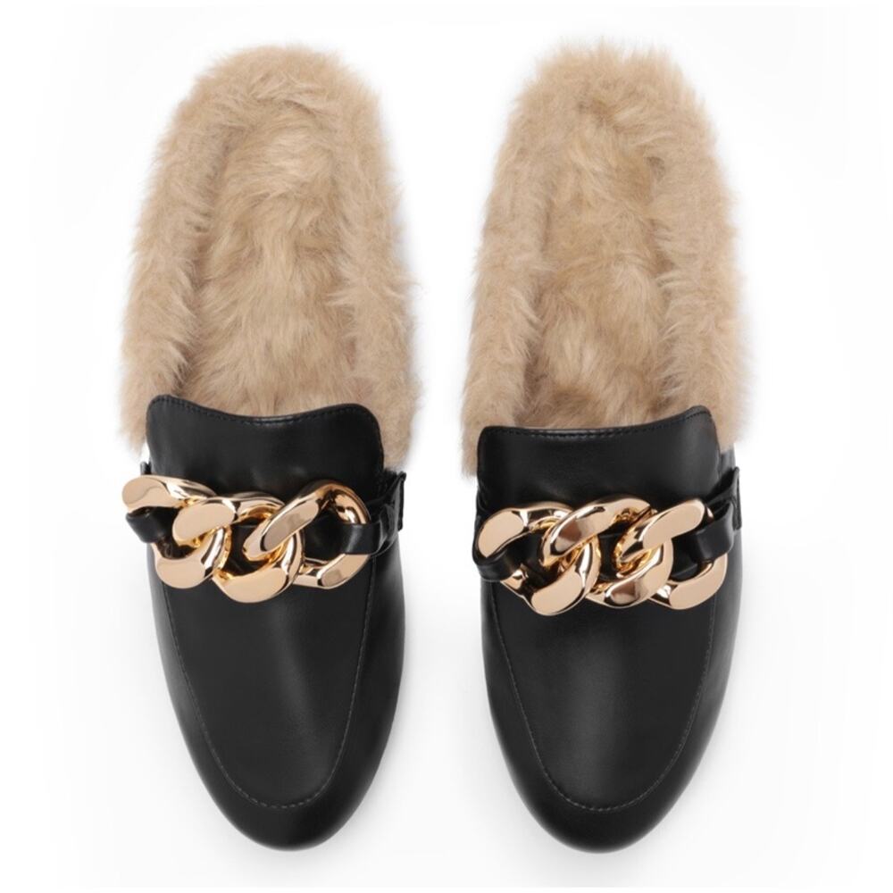Dream Pairs Chain Closed Toe Fur Lined Mules Houseshoes Size 8 Slippers 90s Vibe - Picture 2 of 8